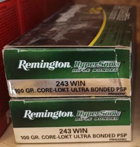 Boite de 20 Munitions carabines Remington 243 Win Hypersonic Core-Lokt ultra bonded PSP - SUPER PROMO