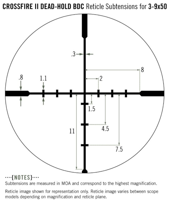 Lunette de tir VORTEX OPTICS CROSSFIRE II 3-9x50 réticule Bdc