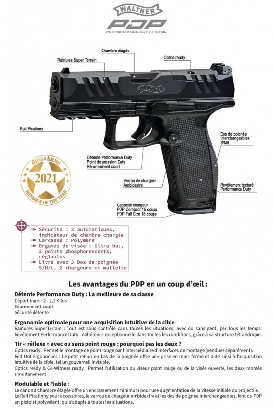 Pistolet WALTHER PDP PRO SD C OR 4.6'' - 18 CPS