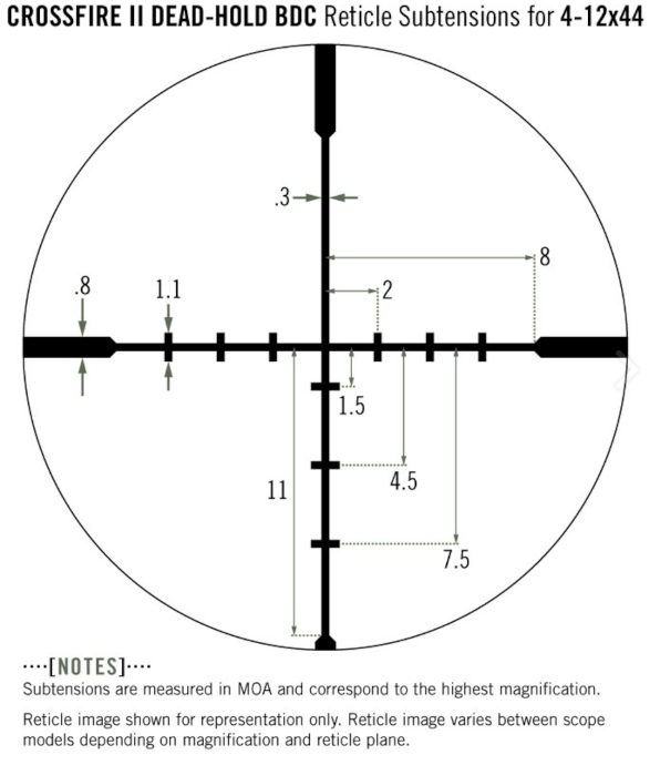 Lunette de tir VORTEX OPTICS CROSSFIRE II 4-12X44 réticule Bdc moa
