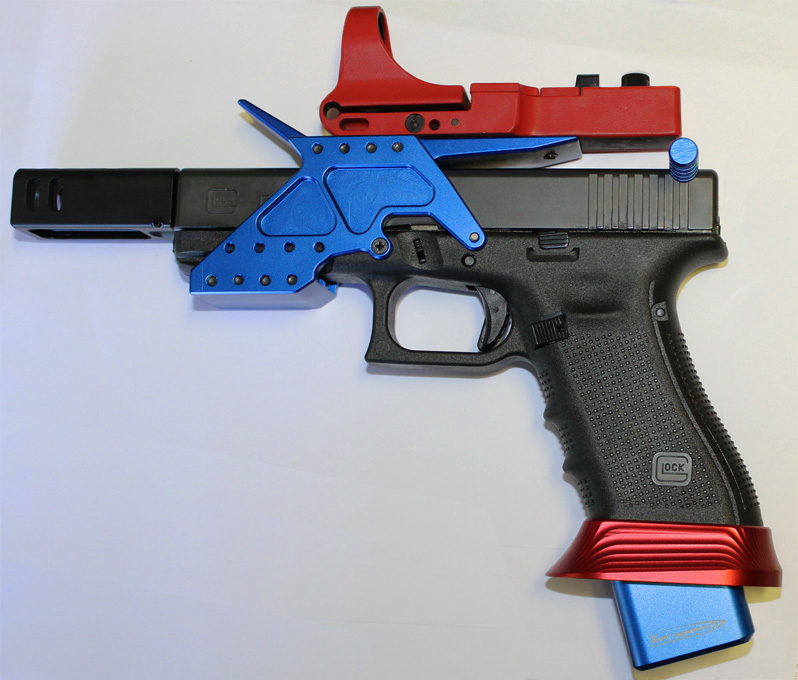 Talon chargeur Alu et ressort TONI SYSTEM pour pistolets Glock Open +6 coups (monté) - Cliquer pour agrandir