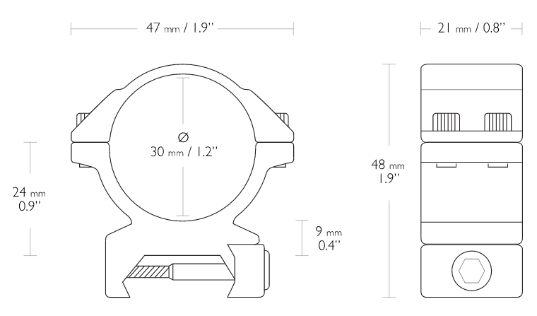 Colliers de montage HAWKE MATCH 21MM 30MM Moyen - Cliquer pour agrandir