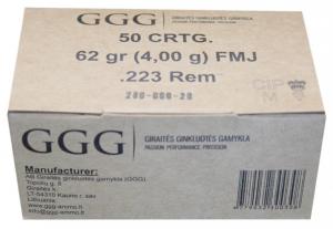 Munitions GGG 223 Rem 62 gr FMJ (en boite de 50 unités)