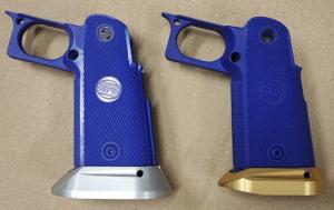 Poignée SPS 2011 Plastique bleue avec Magwell Open argent ou Standard doré - PROMOTION