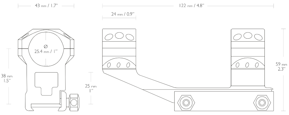 Colliers de montage HAWKE TACTICAL AR CANTILEVER MOUNT 1